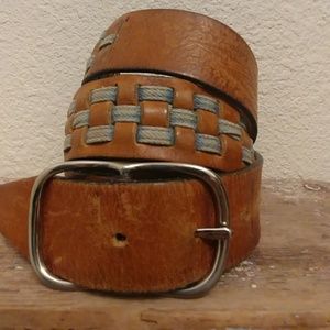 34" vintage leather and denim belt
